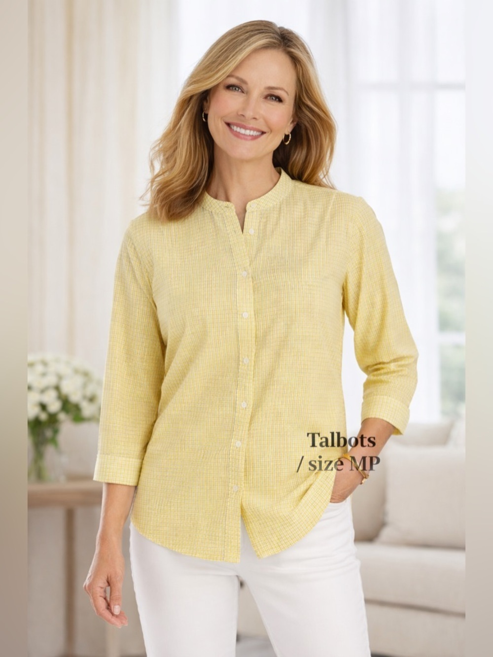 TALBOTS casual Yellow stretch cotton petites Women's Top/MP